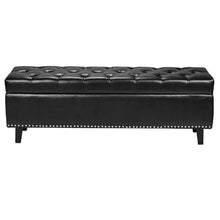  Button-Tufted PU Leather Storage Ottoman Bench with Solid Wood Legs Upholstered Shoe Bench (Black)