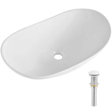 23.3" Oval Vessel Sink White Ceramic Above Counter Bathroom Basin