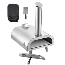 Outdoor Pizza Oven 12" Pellet Wood-Fired Pizza Maker with Thermometer Pizza Stone & Carry Bag (Silver)