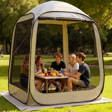 6 x 6 ft Pop-Up Screen Tent, 4–6 Person Screened Canopy Shelter with Netting Sides Stakes & Carry Bag – (Beige)