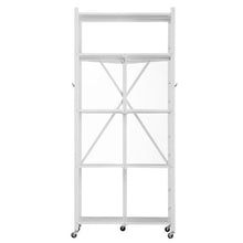 5-Tier Foldable Metal Storage Shelf with Wheels No Assembly (White)