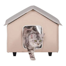 Elevated Heated Cat House with Timer Foldable Outdoor Shelter Heated Pad for Winter Brown (Medium)