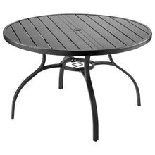 47-Inch Round Metal Bistro Table with Umbrella Hole – All-Weather Steel Slat Patio Furniture for Lawn Garden and Porch (Black)