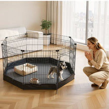 Dog Playpen 30" 8-Panel Foldable Metal Fence with Door & Pad (Black)