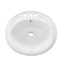 19.09" x 16.73" Oval Semi-Recessed Bathroom Sink, White Ceramic Basin with Overflow 3-Hole Faucet