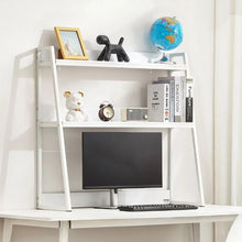 2-Tier Desktop Bookshelf Organizer White 37.4" Storage Rack (White)