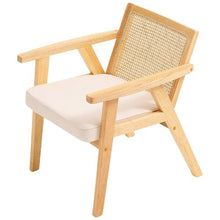 Mid-Century Rattan Accent Chair with Velvet Upholstery (Beige)