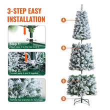 Prelit Flocked Artificial Christmas Tree Xmas with 250 White LED Lights Decoration (6.5FT)