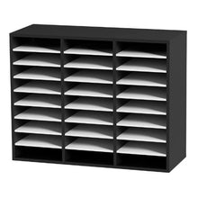 27-Compartment Wood Literature Organizer with Adjustable Shelves MDF Mail Center (Black & White)