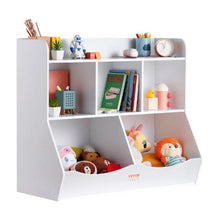 5-Cubby Wood Kid Storage Cubby with Bookshelf Toy Storage Organizer for Kids Room (White)