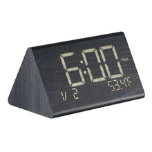 Digital Alarm Clock Wooden Desk Clock with Dual Alarm USB Charger Snooze Night Light (Black)