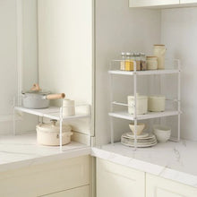 "Adjustable 2-Tier Kitchen Cabinet Shelf Organizer - Expandable Stackable Storage Riser for Pantry Bathroom & Office (White)