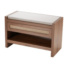30.9 In Rattan Shoe Bench with Storage Drawer & Linen Seat Cushion Handwoven Rattan for Entryway Bedroom Living Room