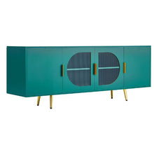 75In TV Stand with Glass Doors and Gold Legs TV Cabinet Storage with Adjustable Shelves for Living Room & Bedroom (Green)