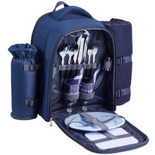 2 Person Picnic Backpack Insulated Cooler Compartment wid Bottle/Wine Holder for Hiking Camping Navy Blue