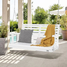 4 FT Wooden Porch Swing Outdoor Patio & Garden Bench with Chains Heavy Duty 880 lbs Capacity (White)