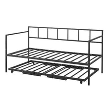 Twin Metal Daybed with Pop-Up Trundle Space-Saving Sofa Bed Heavy-Duty Frame Lockable Casters (Black)