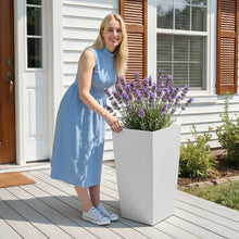 30" Tall Planters Large White Tapered Outdoor Flower Pots with Casters Inner Pots & Drainage Set of 2