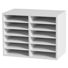 12 Compartment Wood Literature Organizer for Office & Home – (White)