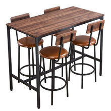 5-Piece Bar Table Set, 47″ Rectangular Pub Table with 4 Stools, Rounded Edges Walnut & (Black)