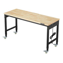 60-Inch Adjustable Workbench 2000 LBS Capacity Oak Top Power Outlet Wheels & Pegboard