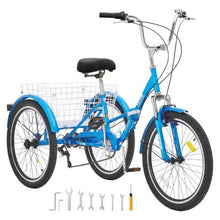 24" Folding Adult Tricycle, 7-Speed 3-Wheel Cruiser Bike with Basket for Women Men Seniors