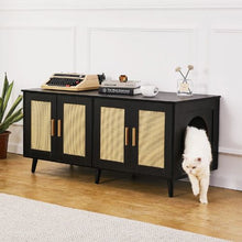 47.2-Inch Cat Litter Box Enclosure for 2 Cats Hidden Cabinet with Rattan Doors (Black)