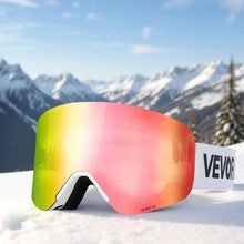 Frameless Magnetic Ski Goggles with Pink Revo Cylindrical Lens OTG Anti-Fog for Men Women & Youth