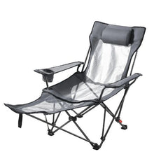 Reclining Camping Chair – 4 Position Folding Lounger with Headrest & Footrest (Gray)