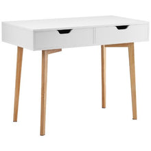 White & Wood Small Kids Desk with Drawers – Rectangle MDF Study Table for Bedroom Home & Office
