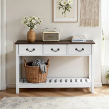 47" Farmhouse Console Table with Drawers & Shelf – Narrow Sofa Table, Brown/White