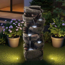 38.98" 7-Tier Outdoor Water Fountain – Rock-Shaped Cascading Fountain with LED Light & Pump for Garden Patio & Home