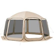 15 x 13.8 ft Pop-Up Screen Tent 12–15 Person Large Screened Canopy Shelter with Netting Sides Stakes & Carry Bag – (Beige)