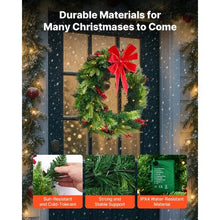 24" Pre-Lit Artificial Christmas Wreath and 50 LED Lights with Timer and Decorated