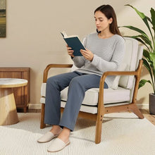 Mid Century Modern Linen Accent Chair with Solid Wood Frame for Living Room & Bedroom