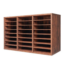 24-Compartment Wooden Literature Organizer with Removable Shelves for Office & Home File Sorter (Dark Brown)