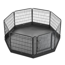 Dog Playpen 24" 8-Panel Foldable Metal Fence with Door & Bottom Pad Black