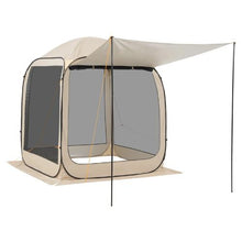 6 x 6 ft Pop-Up Screen Tent with Awning, 4–6 Person Screened Canopy Shelter with Netting Sides & Carry Bag – (Beige)
