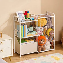 2-Tier Kids Bookshelf & Toy Storage Organizer with Fabric Toy Chest (White)
