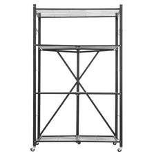 4-Tier Foldable Storage Shelf with Wheels & Hooks (Black)
