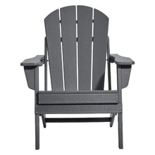 Set of 2 Plastic Adirondack Chairs with Cup Holder Folding All-Weather Outdoor Fire Pit Chairs Ergonomic Armrest Design (Gray)