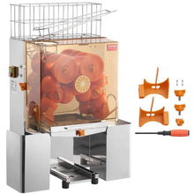 120W Commercial Orange Juicer Machine Automatic Citrus Juicer 20 Oranges/Min Stainless Steel with Filter Box & Peel Buckets