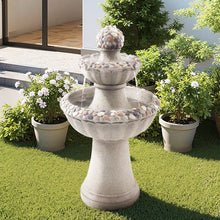 2-Tier Rock Water Fountain 36.5" Floor Standing with Pump Indoor/Outdoor Garden Decor