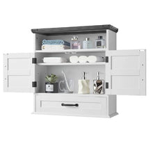Bathroom Wall Cabinet 2 Doors Adjustable Shelf Over-the-Toilet White with Drawer & Open Partition