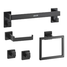 Matte Black 5-Piece Bathroom Hardware Set 16-inch Towel Bar Towel Rack 2 Robe Hooks Toilet Paper Holder Wall Mounted