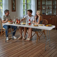 8 Ft Heavy Duty Folding Table – Portable Fold-in-Half Utility Table with Handle (White)