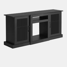 65In TV Stand with Light Strip Wooden Cabinet with Glass Doors and Adjustable Shelves for Living Room & Bedroom (Black)