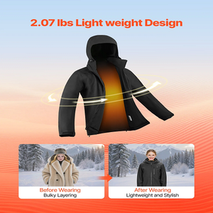 7.4V Battery Men’s Heated Jacket with Soft Shell Electric Heating Coat, 5 Heating Zones, 3 Heat Settings, Machine Washable, Size L, Black