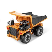 RC Dump Truck 1:18, 9-Channel Remote Control Construction Truck with Metal Bed, 8+