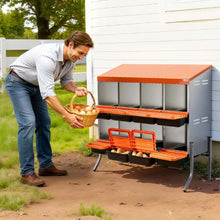 8-Compartment Chicken Nesting Box Roll-Away Egg Box with Legs Steel & Plastic for Hens (Orange)